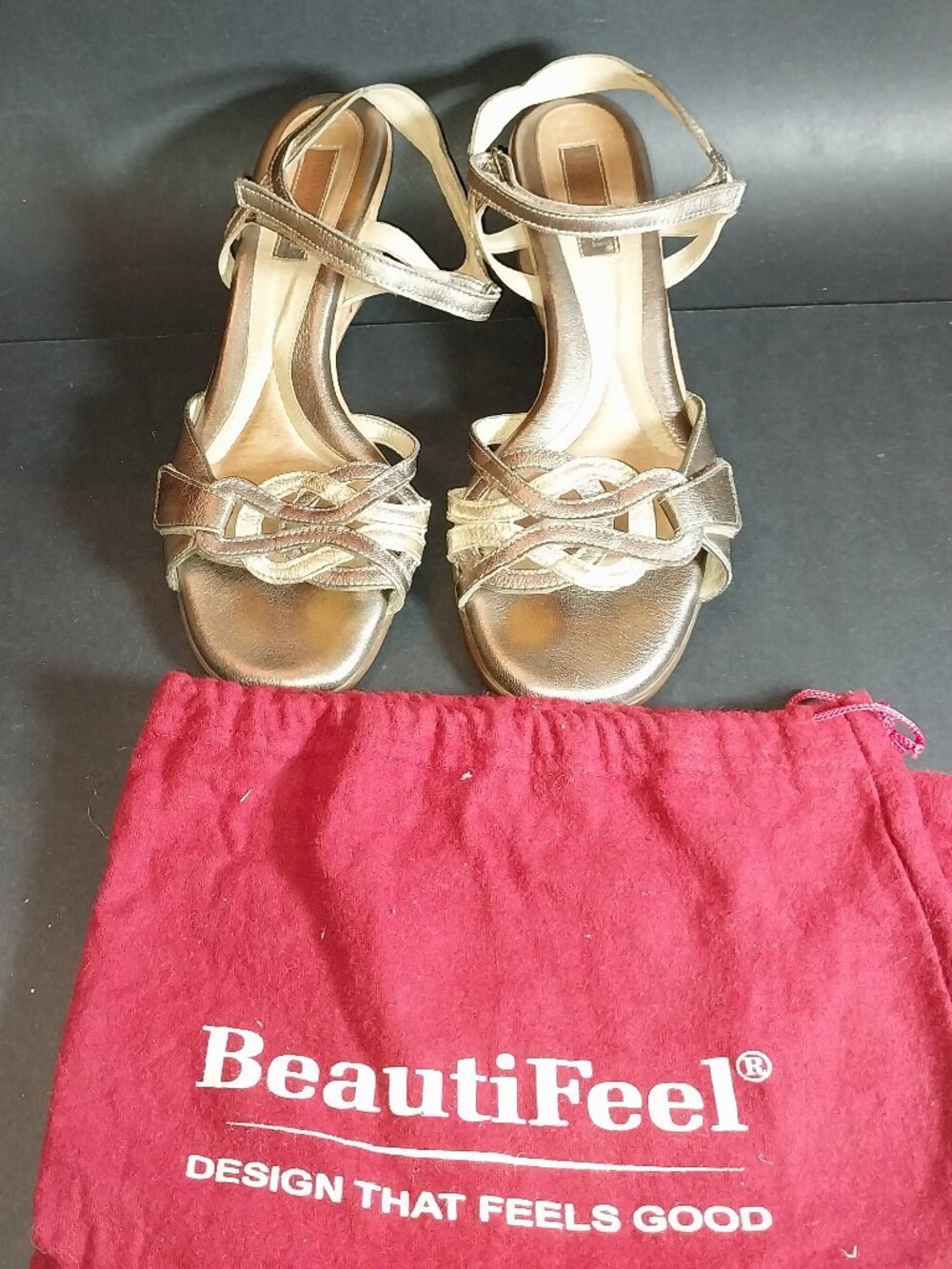 Beautifeel Wedge Sandals Womens 39 Gold Metallic Open Toe